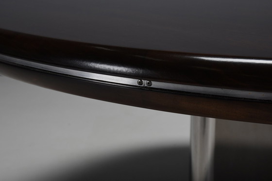 Image 1 of Rare Round Dining Table By Hans Von Klier For Skipper, Stainless Steel And Wood