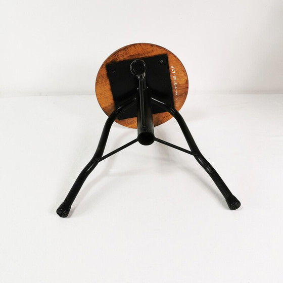 Image 1 of Vintage swivel stool in metal and beech, Poland 1970