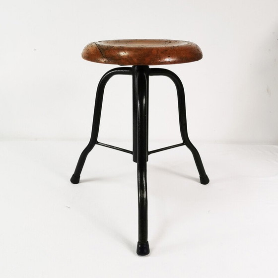 Image 1 of Vintage swivel stool in metal and beech, Poland 1970