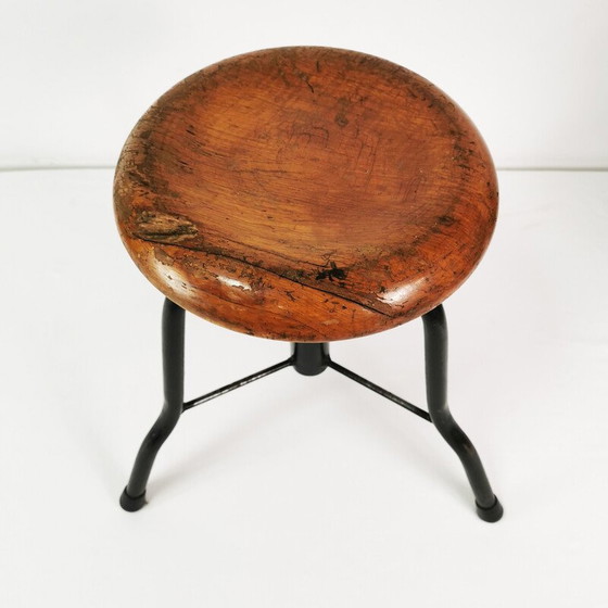 Image 1 of Vintage swivel stool in metal and beech, Poland 1970
