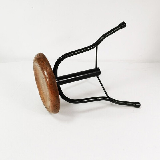 Image 1 of Vintage swivel stool in metal and beech, Poland 1970