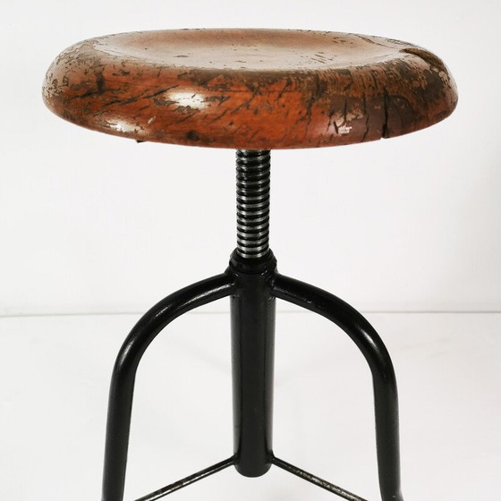 Image 1 of Vintage swivel stool in metal and beech, Poland 1970