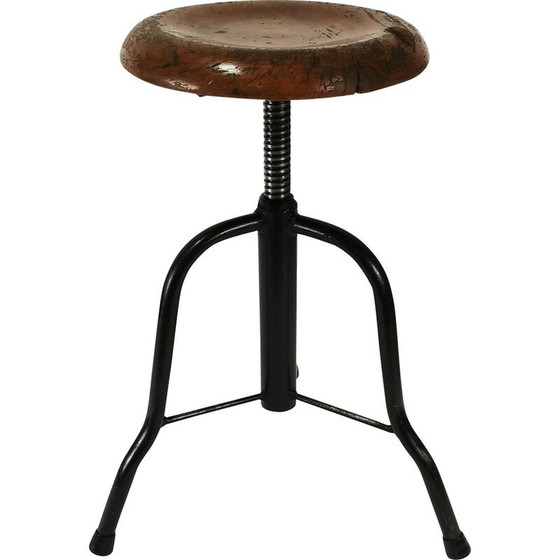 Image 1 of Vintage swivel stool in metal and beech, Poland 1970