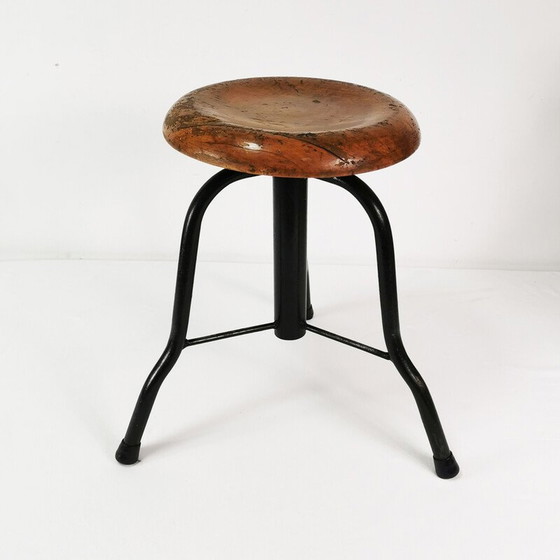 Image 1 of Vintage swivel stool in metal and beech, Poland 1970