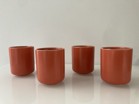 Image 1 of Set Of Four Coral Pink Coffee Mugs