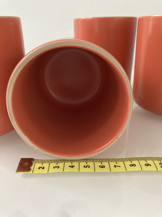 Image 1 of Set Of Four Coral Pink Coffee Mugs