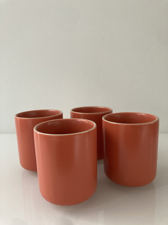 Image 1 of Set Of Four Coral Pink Coffee Mugs