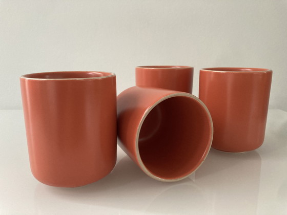 Image 1 of Set Of Four Coral Pink Coffee Mugs