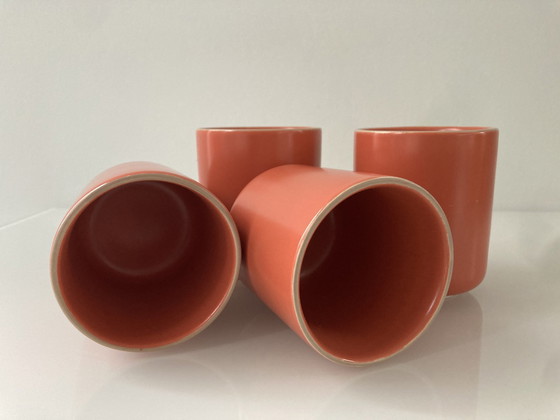 Image 1 of Set Of Four Coral Pink Coffee Mugs