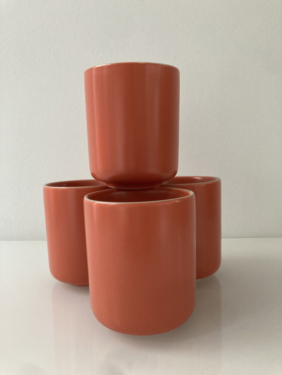 Image 1 of Set Of Four Coral Pink Coffee Mugs