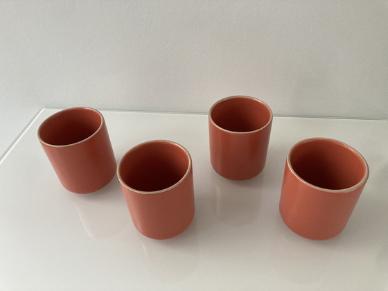 Image 1 of Set Of Four Coral Pink Coffee Mugs