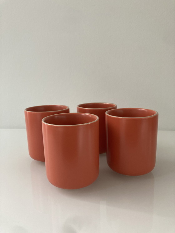 Image 1 of Set Of Four Coral Pink Coffee Mugs