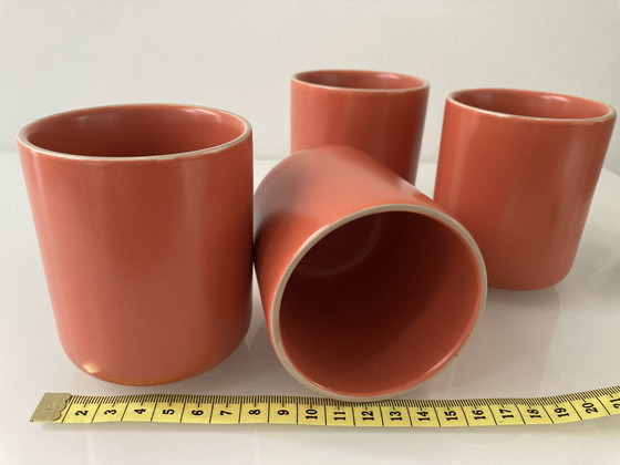 Image 1 of Set Of Four Coral Pink Coffee Mugs