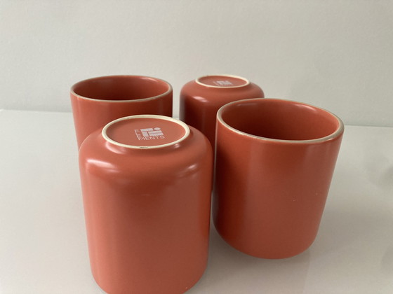 Image 1 of Set Of Four Coral Pink Coffee Mugs