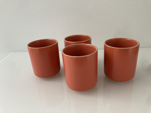 Set Of Four Coral Pink Coffee Mugs