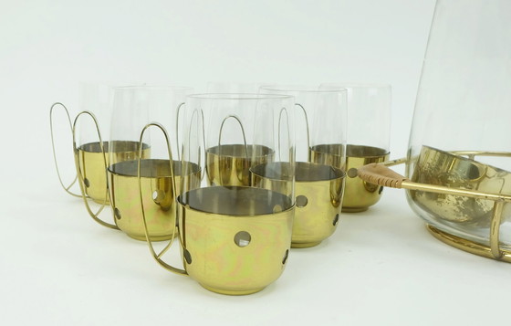 Image 1 of elegant mid century PUNCH bowl set with 12 glasses and centerpiece 1950s