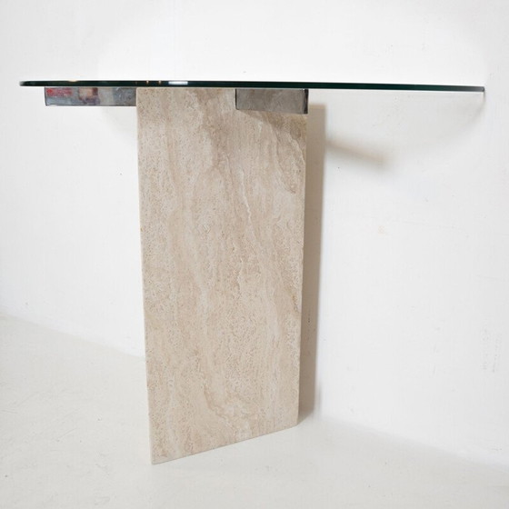 Image 1 of Vintage travertine and glass console