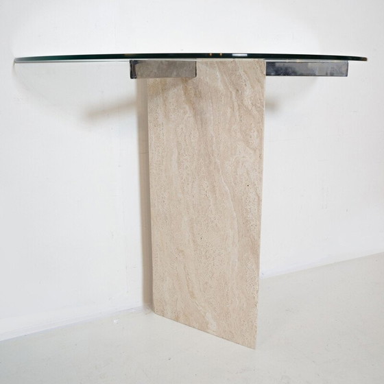 Image 1 of Vintage travertine and glass console