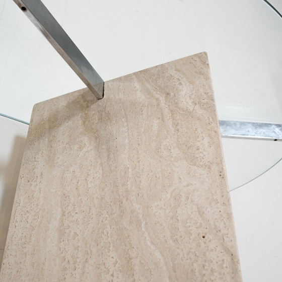 Image 1 of Vintage travertine and glass console