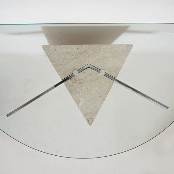 Image 1 of Vintage travertine and glass console