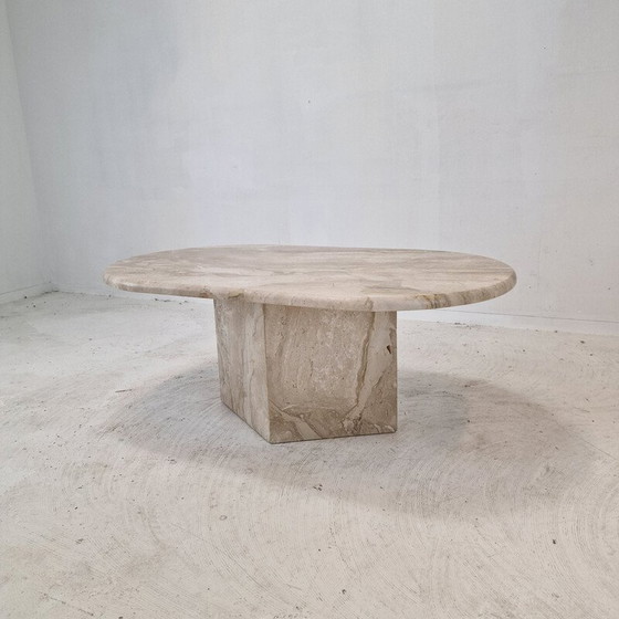 Image 1 of Vintage oval travertine coffee table, Italy 1980