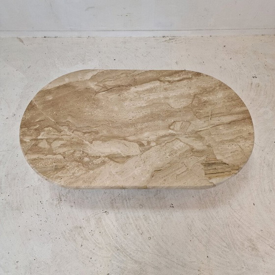 Image 1 of Vintage oval travertine coffee table, Italy 1980
