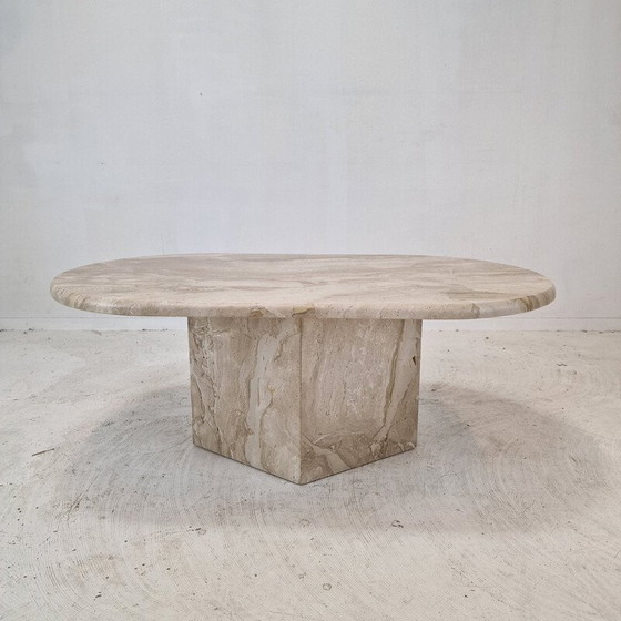 Image 1 of Vintage oval travertine coffee table, Italy 1980
