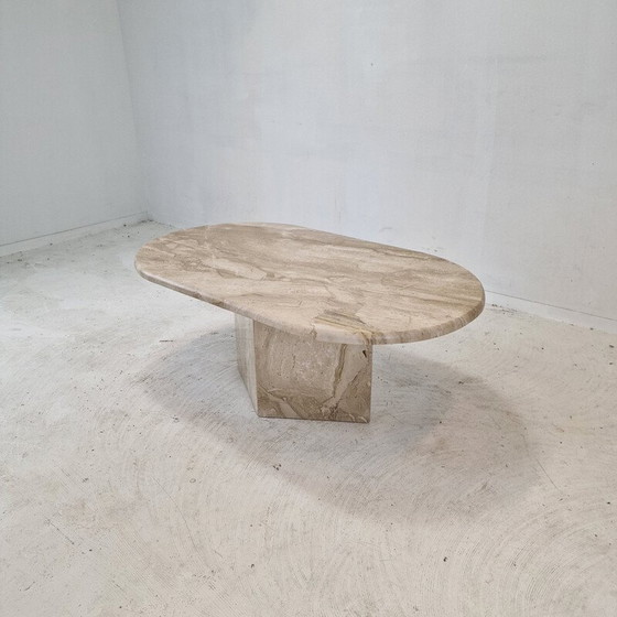 Image 1 of Vintage oval travertine coffee table, Italy 1980