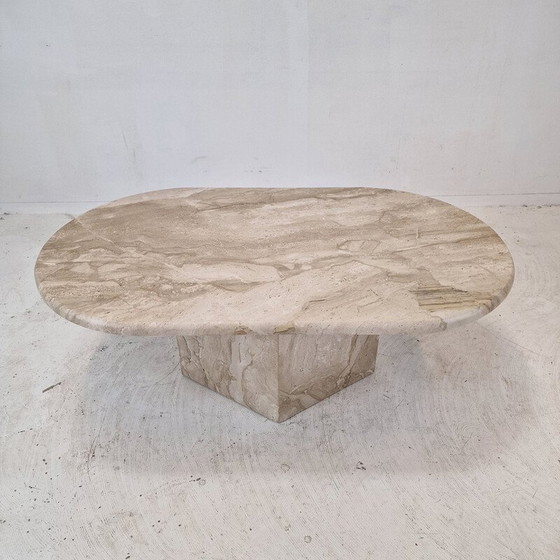 Image 1 of Vintage oval travertine coffee table, Italy 1980