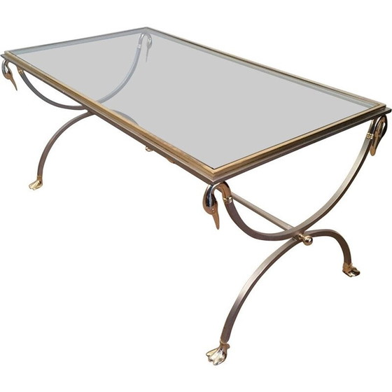 Image 1 of Vintage coffee table in brushed metal, glass and brass by Maison Jansen, 1970