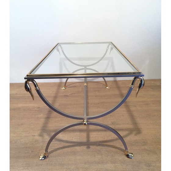 Image 1 of Vintage coffee table in brushed metal, glass and brass by Maison Jansen, 1970