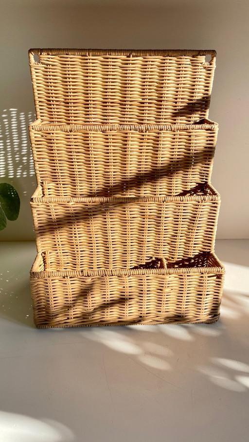 Vintage Rattan Desk Mail Holder