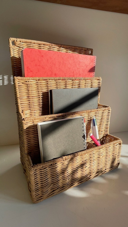 Vintage Rattan Desk Mail Holder