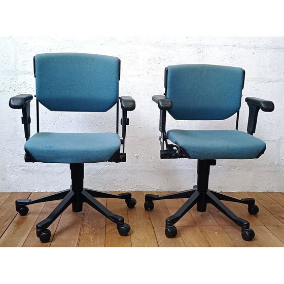 Image 1 of Vintage metal and blue fabric office chair by Albert Stoll for Giroflex