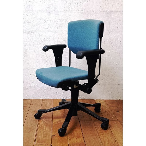 Image 1 of Vintage metal and blue fabric office chair by Albert Stoll for Giroflex
