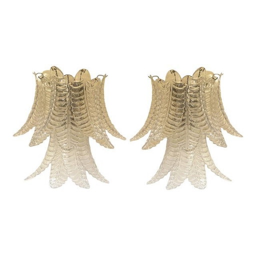 Transparent “Felci” Murano Glass Wall Sconces - A Pair