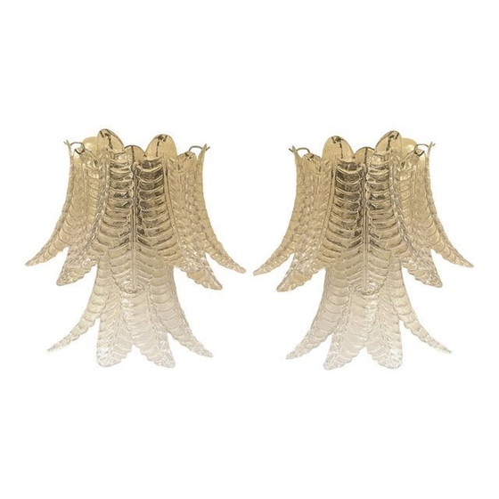 Image 1 of Transparent “Felci” Murano Glass Wall Sconces - A Pair