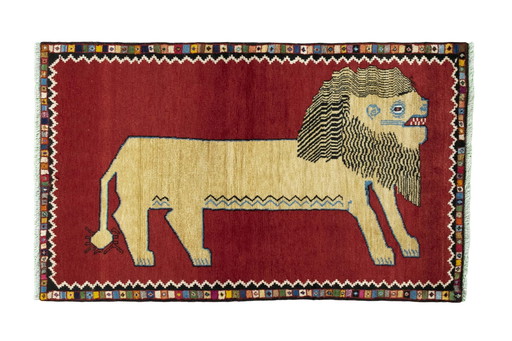 Hand-knotted Gabbeh with lion motif - 178 X 109 Cm