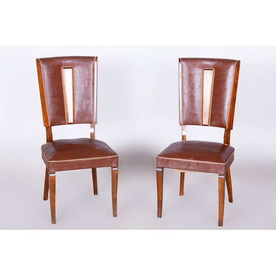 Image 1 of Pair of vintage Art Deco beech chairs by Jules Leleu, France 1920