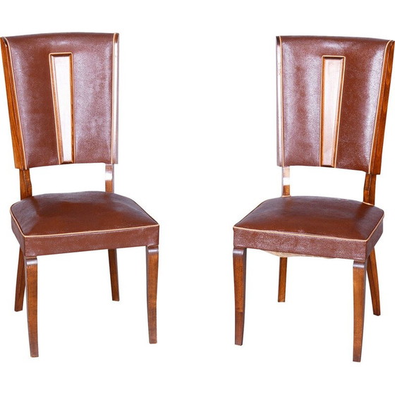 Image 1 of Pair of vintage Art Deco beech chairs by Jules Leleu, France 1920
