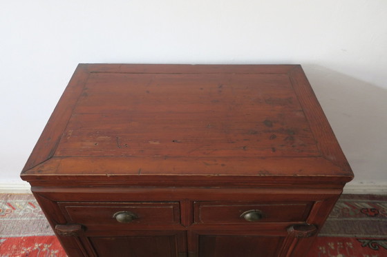 Image 1 of Antique Chinese Boho Painted Cabinet with 2 Doors and 2 Drawers, 1910