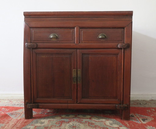 Antique Chinese Boho Painted Cabinet with 2 Doors and 2 Drawers, 1910