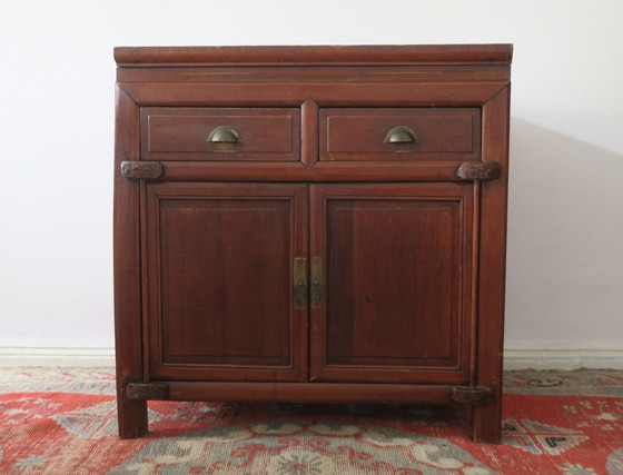Image 1 of Antique Chinese Boho Painted Cabinet with 2 Doors and 2 Drawers, 1910