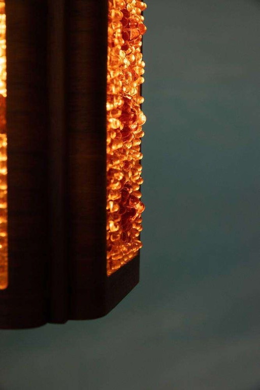 Vintage teak bubbelglas hanglamp jaren 60