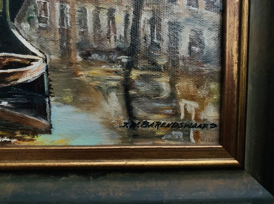 Image 1 of J.W. Barendswaard, "Boat On The Herengracht Amsterdam." Signed, Painting.