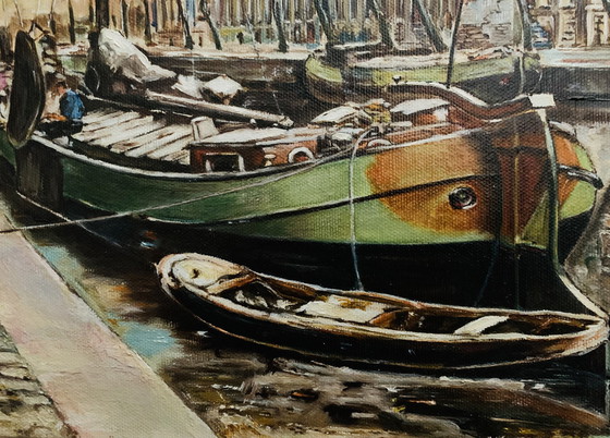 Image 1 of J.W. Barendswaard, "Boat On The Herengracht Amsterdam." Signed, Painting.