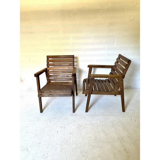 Image 1 of Coppia di poltrone vintage in legno di quercia con doghe, 1950