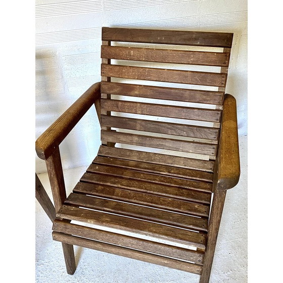 Image 1 of Coppia di poltrone vintage in legno di quercia con doghe, 1950