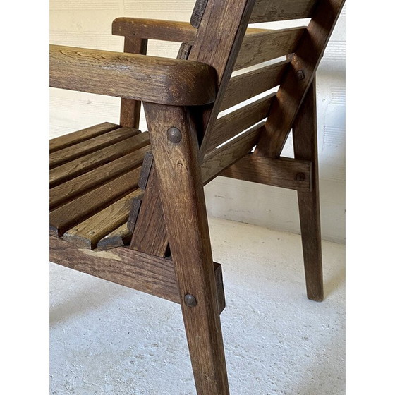 Image 1 of Coppia di poltrone vintage in legno di quercia con doghe, 1950