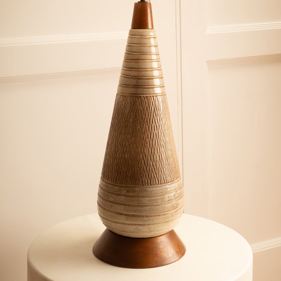 Image 1 of  Danish ceramic & wood lamp